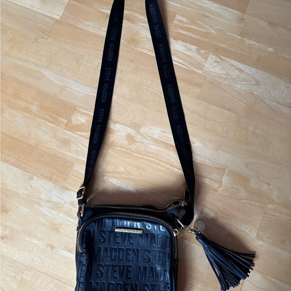 Steve Madden Black Embossed Bag with Gold Accent